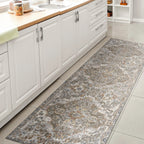 Bohemian Medallion Low-Pile Machine-Washable Area Rug, Cream and Terra