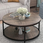 Round Coffee Table, 36" Coffee Table for Living Room, 2-Tier Rustic Wood Desktop with Storage Shelf, Modern Design Home Furniture (Light Walnut)