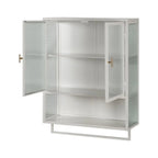 Tcbosik Modern Metal Wall Storage Cabinet with 2 Glass Door and Detachable Shelf, Open Shelf, and Towel Bar, Vintage Cabinet for Kitchen Dining, Bathroom, Living Room, White