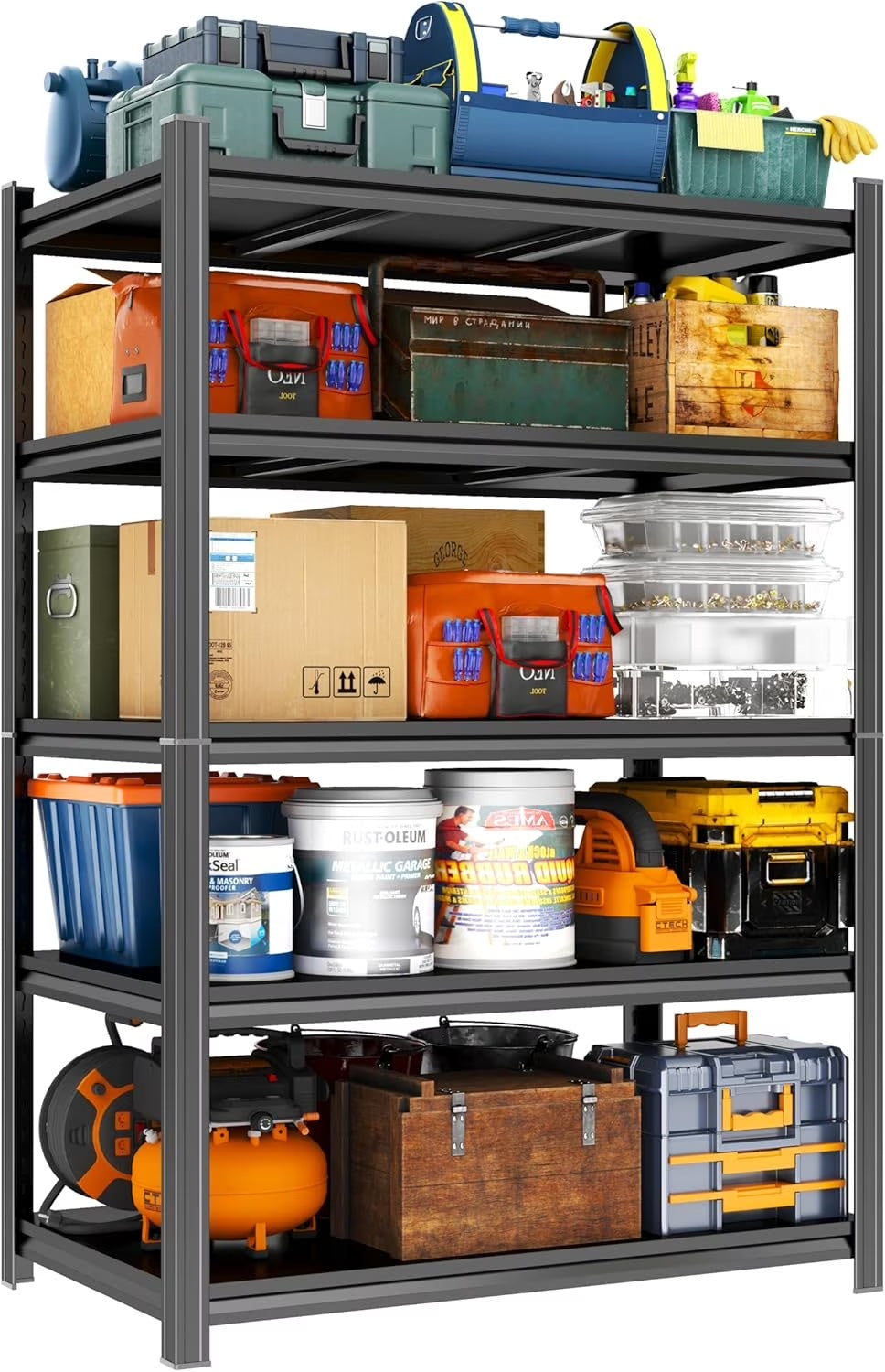 Garage Shelving 3500LBS Storage Shelves 5-Tier Adjustable Metal Shelving Units Garage Storage Shelves Heavy Duty for Industrial, Warehouse, Basement, Commercial, Black