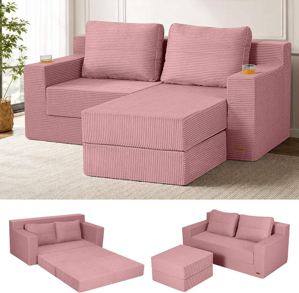Convertible Futon Sofa Bed, 59" Folding Boneless Loveseat Small Couch