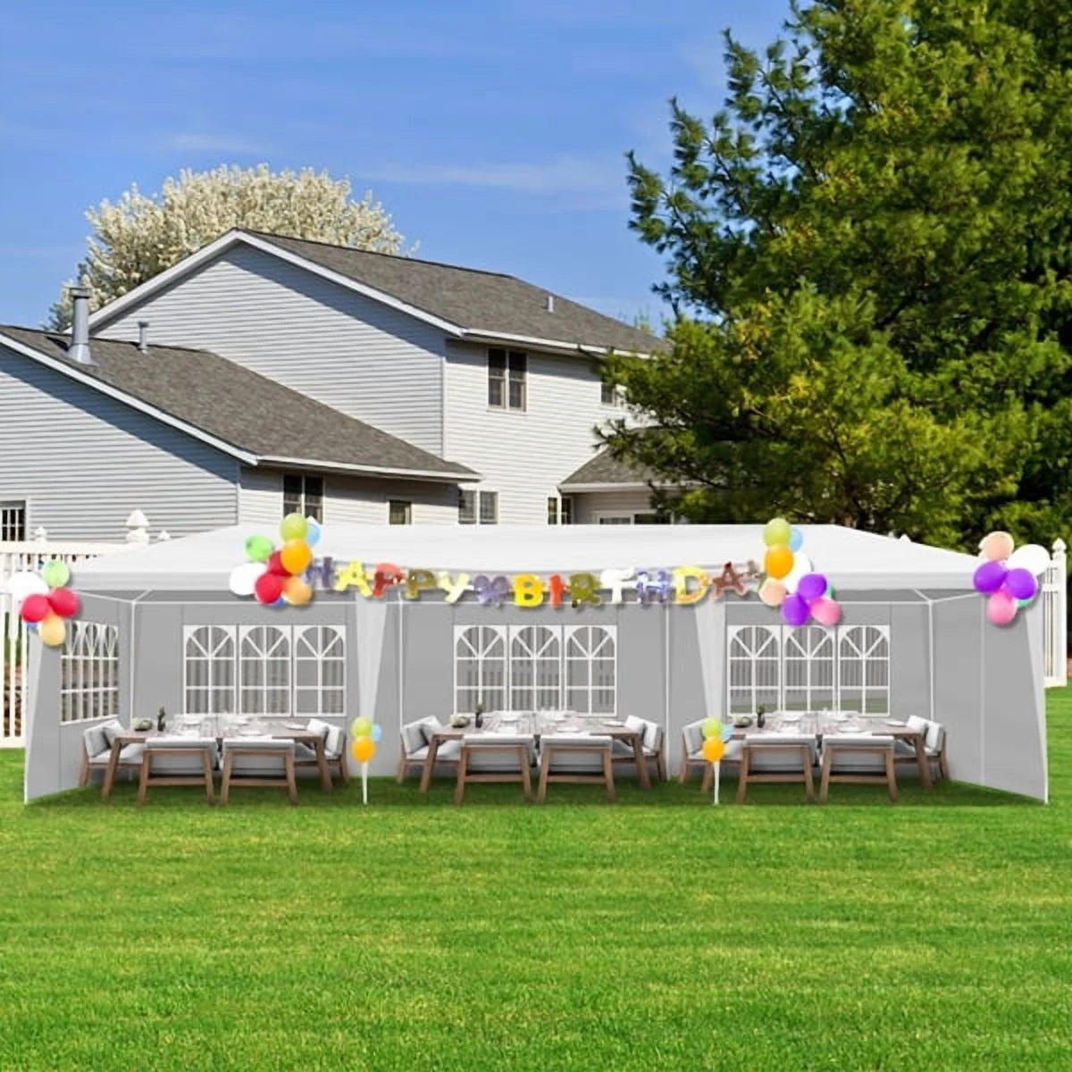 10'x30' Outdoor Party Tent with 8 Removable Sidewalls, Waterproof Canopy Patio Wedding Gazebo, White,white