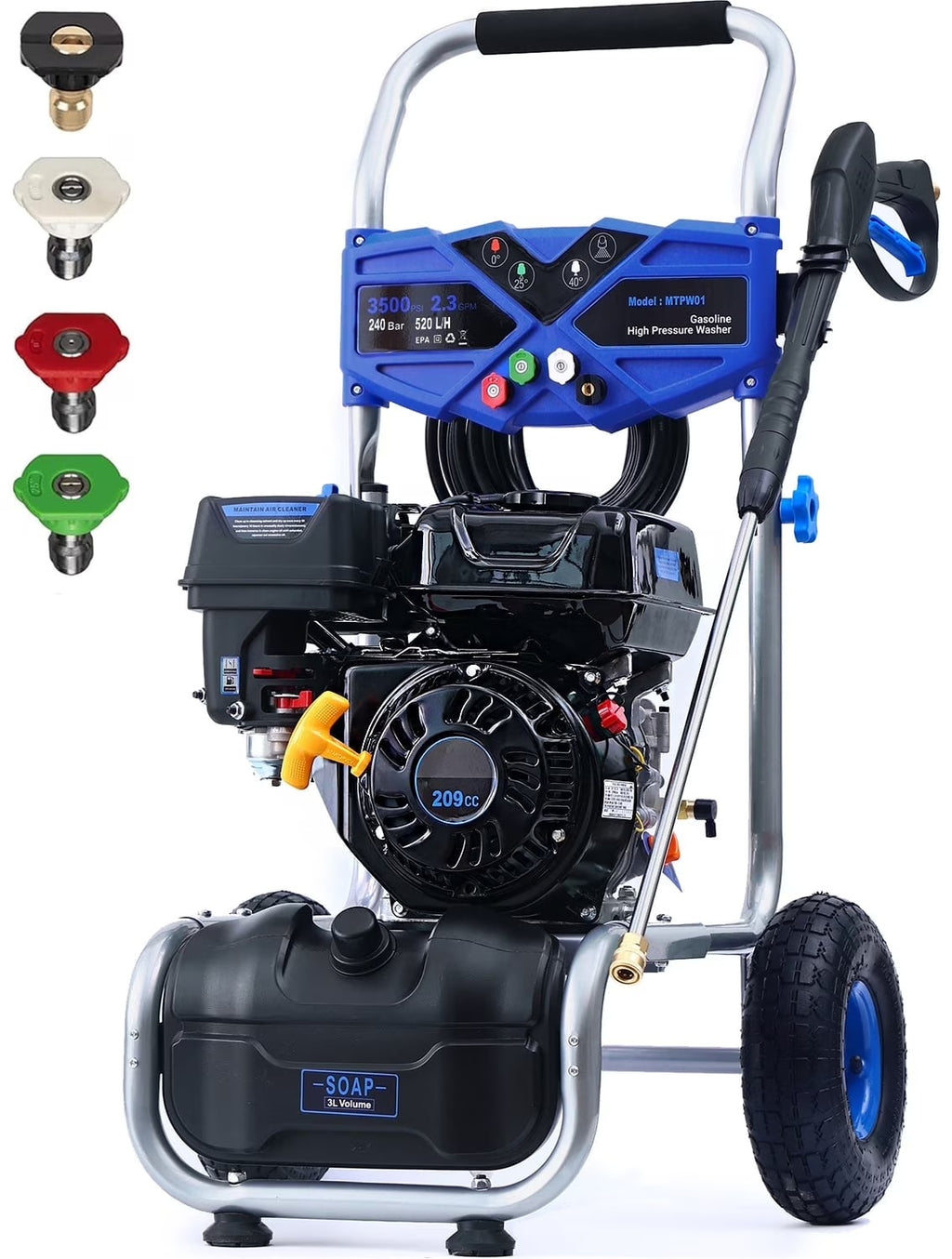 Efurden Gas Pressure Washer, 3500 PSI and 2.3Max GPM Power Washer with 4 Quick Connect Nozzles, 25 Ft Hose for Cleaning Floors, Cars, Patios