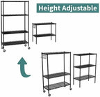 5-Tier Storage Shelf Wire Shelving Unit on Wheels, Adjustable Heavy Duty Metal Shelves with Side Hooks, Steel Rack Organization for Kitchen Garage Basement, Silver