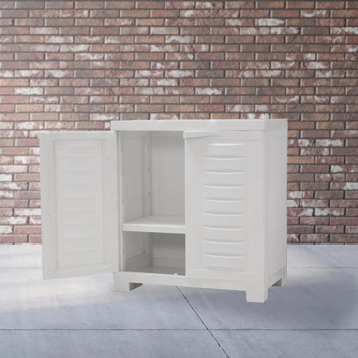 Sunnydaze Adjustable 25.5" Plastic 1-Shelf Freestanding Garage Storage Cabinet, Gray w/ Charcoal Trim