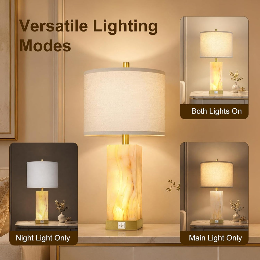 Translucent Marble Table Lamps with Night Light for Living Room