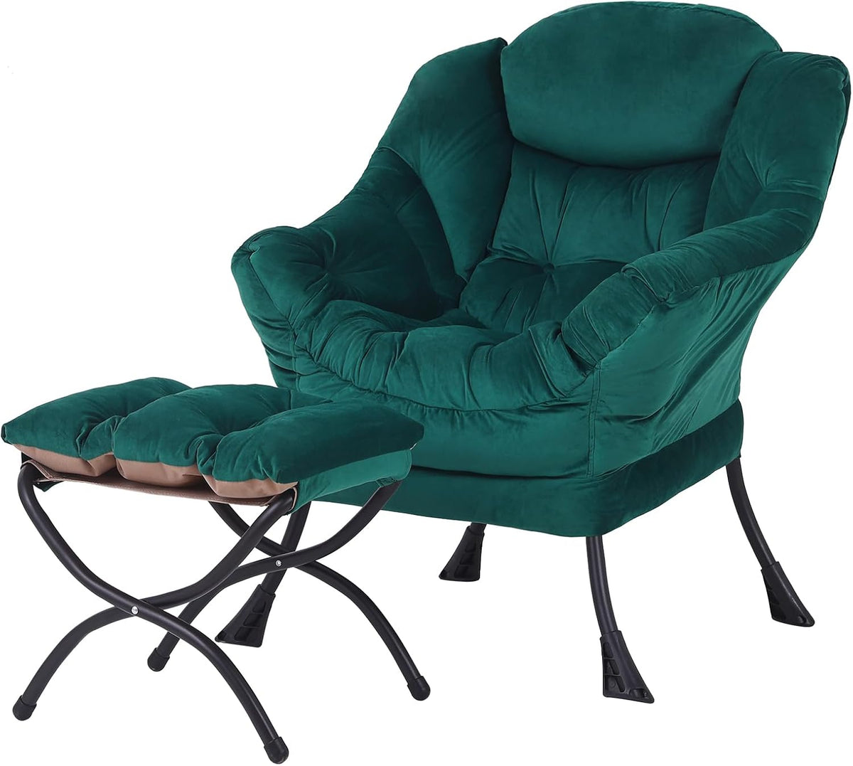 Lazy Chair with Ottoman, Reading Chair with Footrest, Dark Grey