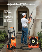 VEVOR Electric Pressure Washer, Max 4500 Psi and 3.2 GPM with Pressure Adjustment, High Power Pressure Cleaning Machine with 4 Quick Connect Nozzles