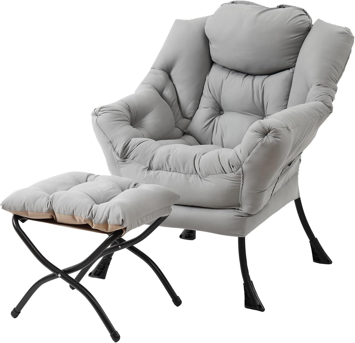 Lazy Chair with Ottoman, Reading Chair with Footrest, Dark Grey