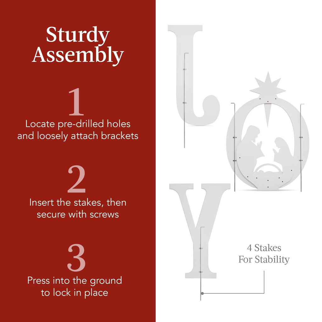 Best Choice Products 46in Outdoor JOY Christmas Nativity Decoration w/ Weather Resistant PVC, Ground Stakes - Red/White