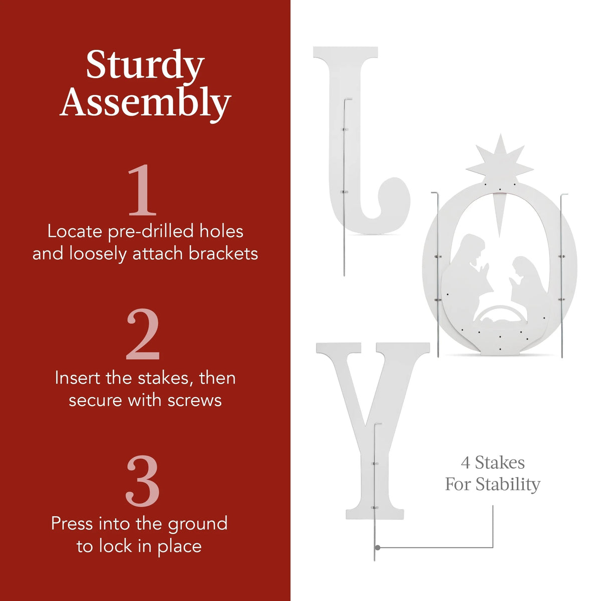 Best Choice Products 46in Outdoor JOY Christmas Nativity Decoration w/ Weather Resistant PVC, Ground Stakes - Red/White