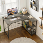 Small L Shaped Computer Desk with Storage Shelves, Compact Corner Workstation for Home Office and Study