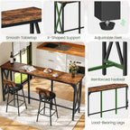 Bar Table and Chairs Set, Counter Height Table and Chairs with X-Shaped Supports, 1 Pub Table and 2 Chairs, for Dining Room, Living Room, Home Bar, Rustic Brown and Black