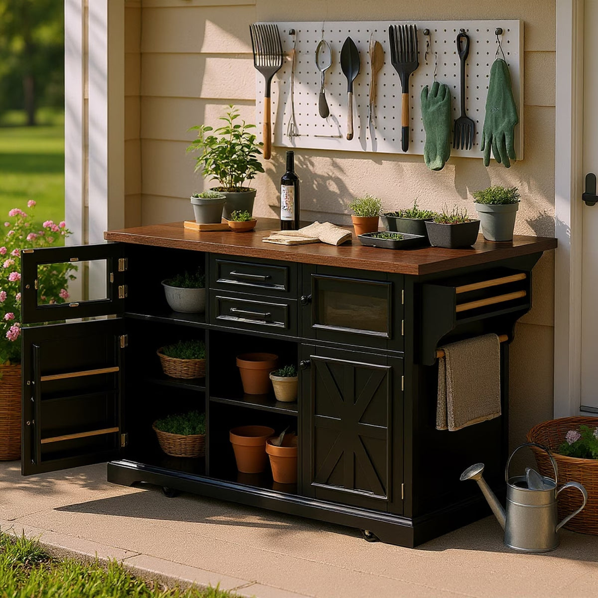 Homy Casa Rolling Garage Storage Cabinet with Drop Leaf, Charging Station for Office Gym, School