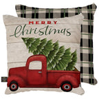 Merry Christmas Pickup Truck Decorative Pillow Rustic Indoor Outdoor 17" x 17"
