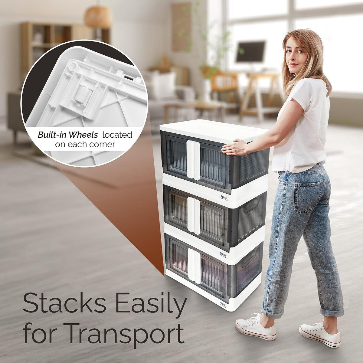 Collapsible Storage Bins 8.4 Gal (4 Pack) | Stackable Bins with Lids