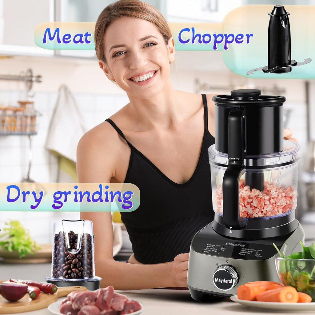 14 Cup Food Processor, 11-in-1 Food Processor and Blender Combo with Large Chute, 51 oz for Smoothies & Ice, for Chopping, Grinding, Slicing, Shredding, Purees & Dough, Dishwasher Safe