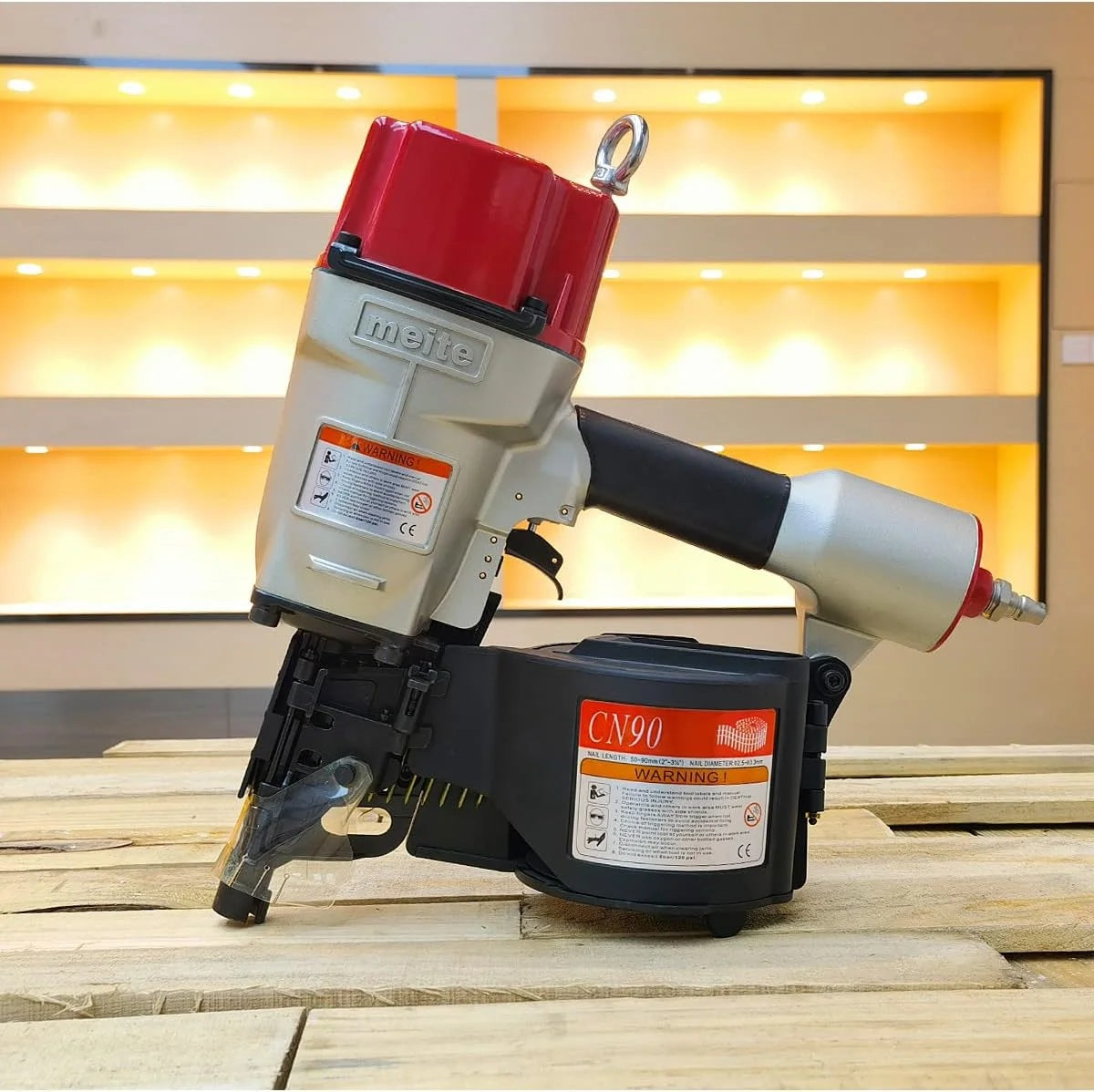 MEITE CN90  Industrial Coil Siding Nailer 15 Degree 2-1/4" to 3-1/2" Pneumatic Coil Nail Gun with Aluminum Housing
