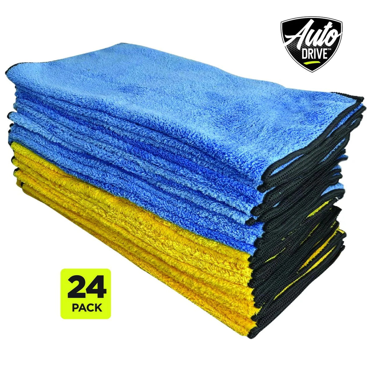 Auto Drive Coral Fleece Multi-Purpose Microfiber Towel, Cleaning, Detailing, 24 Pack, Blue & Yellow