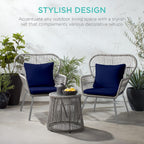 3-Piece Patio Conversation Bistro Set, Outdoor All-Weather Wicker Furniture for Porch, Backyard w/ 2 Wide Ergonomic Chairs, Cushions, Glass Top Side Table - Gray/Navy