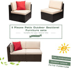 5-Piece All-Weather Patio Furniture Set with Cushions, Outdoor Wicker Conversation Sofa Set for Garden, Deck & Backyard