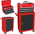 HPDAVV Detachable 3 Drawer Tool Chest Large Storage Cabinet and Adjustable Shelf Red