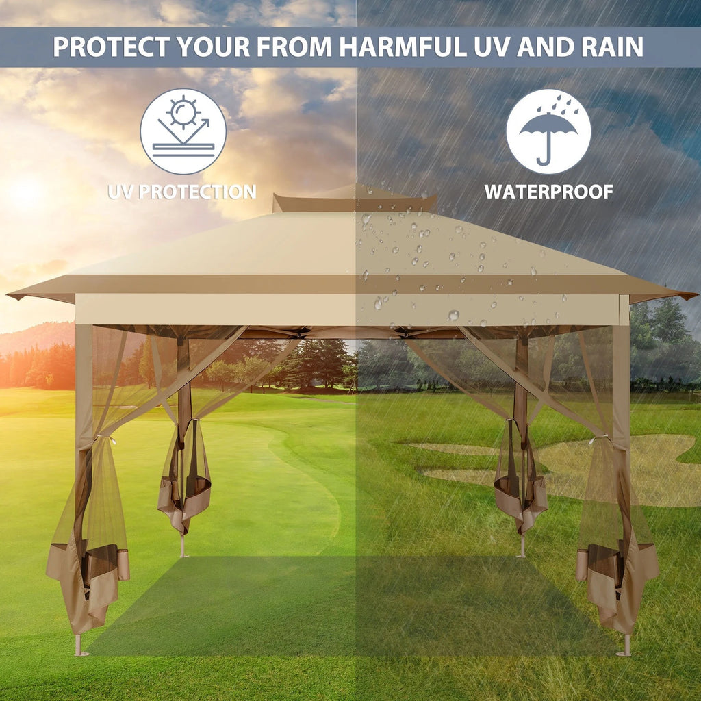 COBIZI 11x11 Pop up Gazebo Outdoor Canopy Gazebo Patio Gazebo with Mosquito Netting Canopy Shelter with 121 Square feet of Shade for Poolside, Garden, Party and Backyard, Khaki