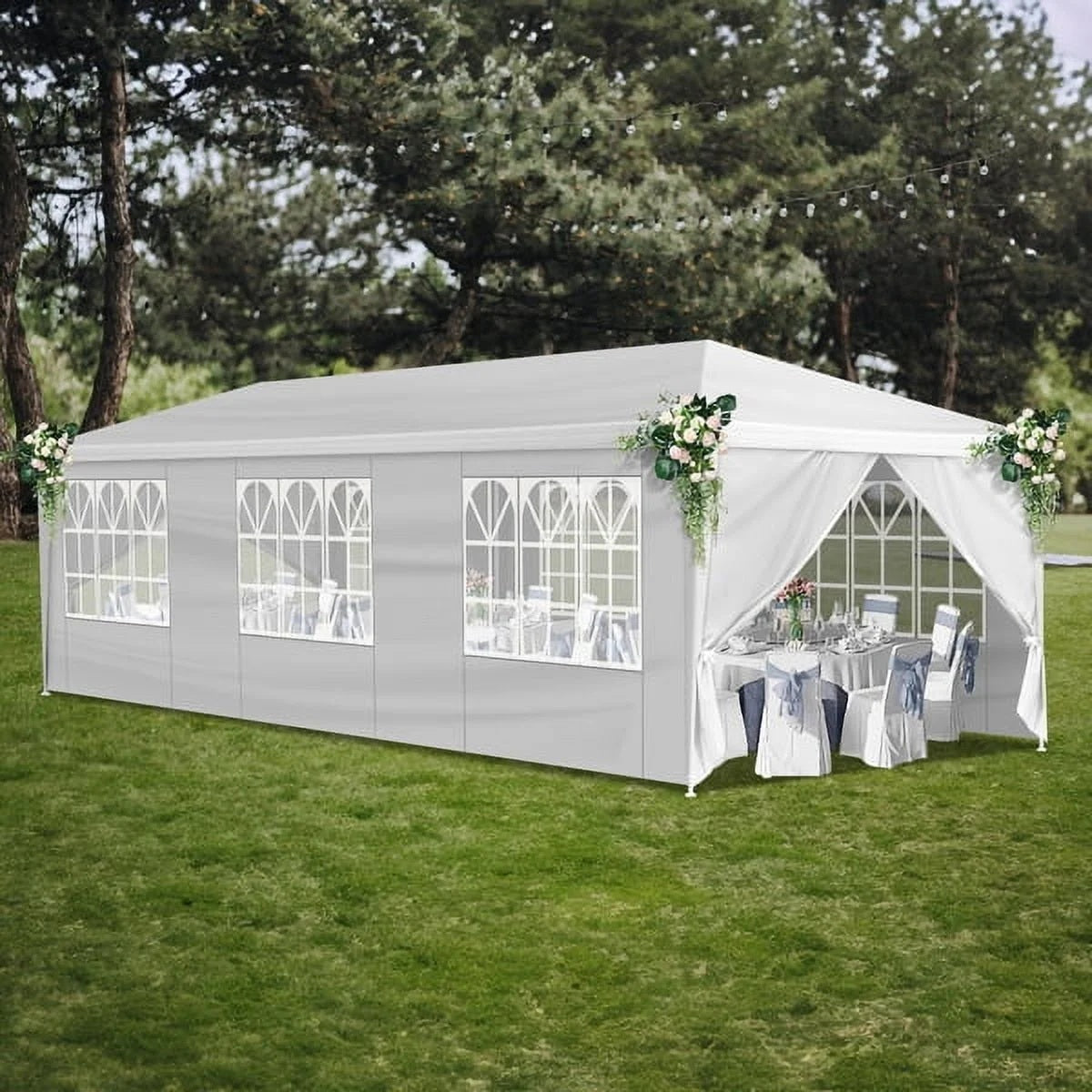10'x30' Outdoor Party Tent with 8 Removable Sidewalls, Waterproof Canopy Patio Wedding Gazebo, White,white