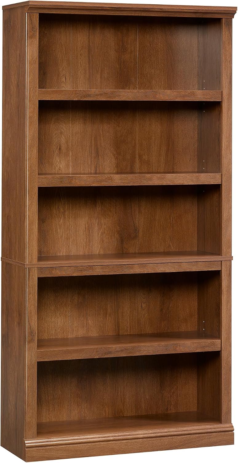 5-Shelf Split Bookcase / Bookshelf, Oiled Oak Finish