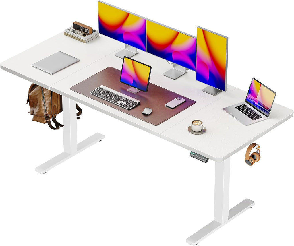 55 x 28 Large Electric Standing Desk, Height Adjustable Computer Desk, 27.6" Deep Desktop, Stand up Gaming Office Desk with 2 Hooks, 3 Preset Heights, for Home Office, Rustic Brown