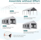 Vitarpatio Carport, 10x20 ft Heavy Duty Car Port Canopy with 6 Roll-up Windows, Reinforced Metal Carport Portable Garage Waterproof Car Tent with Removable Sidewalls & Door