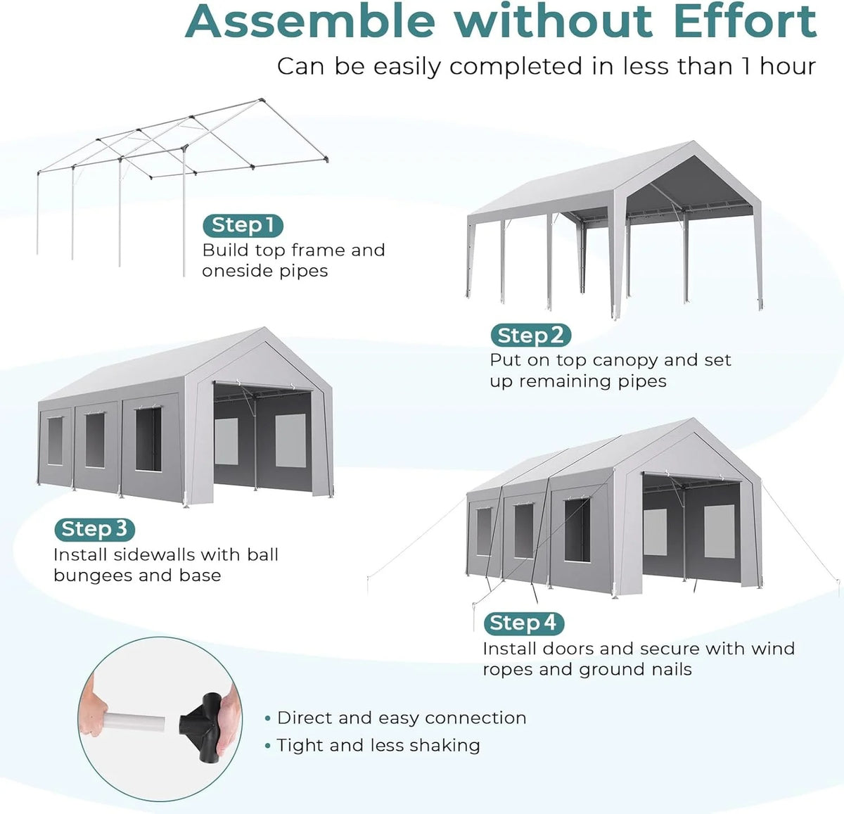 Vitarpatio Carport, 10x20 ft Heavy Duty Car Port Canopy with 6 Roll-up Windows, Reinforced Metal Carport Portable Garage Waterproof Car Tent with Removable Sidewalls & Door