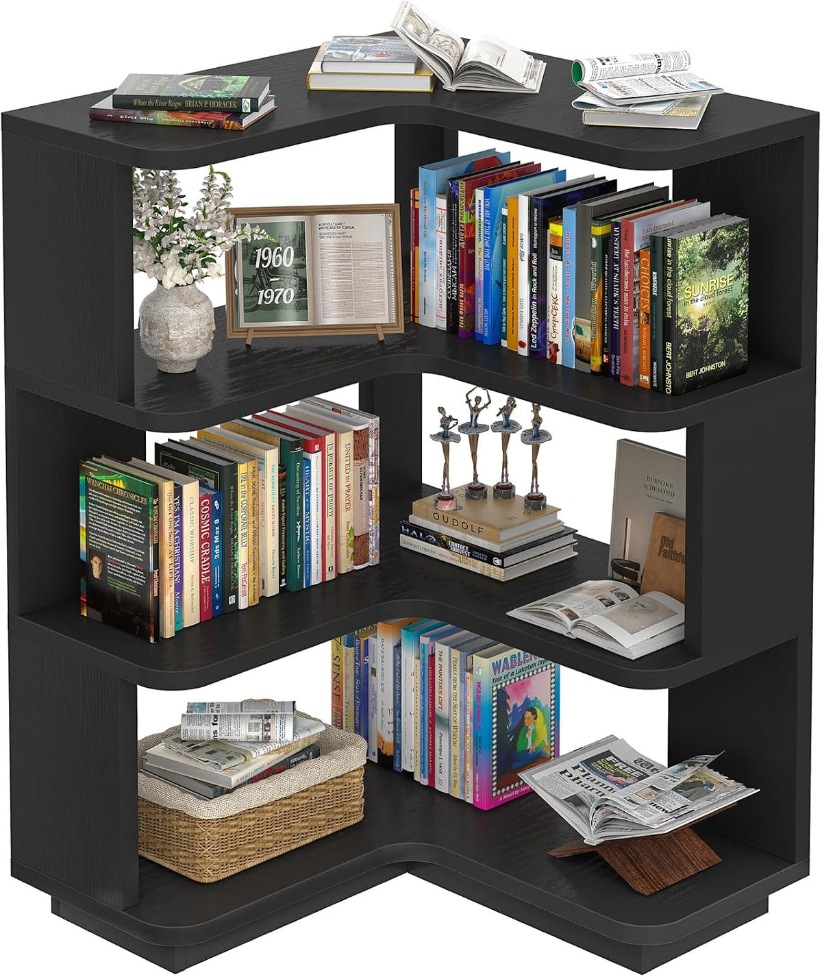 Corner Book Shelf, 6-Shelf L Shaped Corner Bookshelf with Baffle