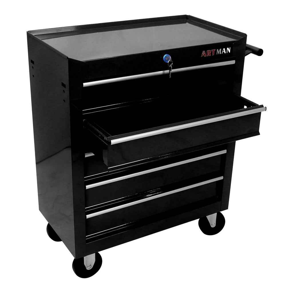 5-Drawer Rolling Tool Chest on Wheels, 24-inch Tool Storage Cabinet with Locking System for Garage Workshop Warehouse Repair Shop, Red