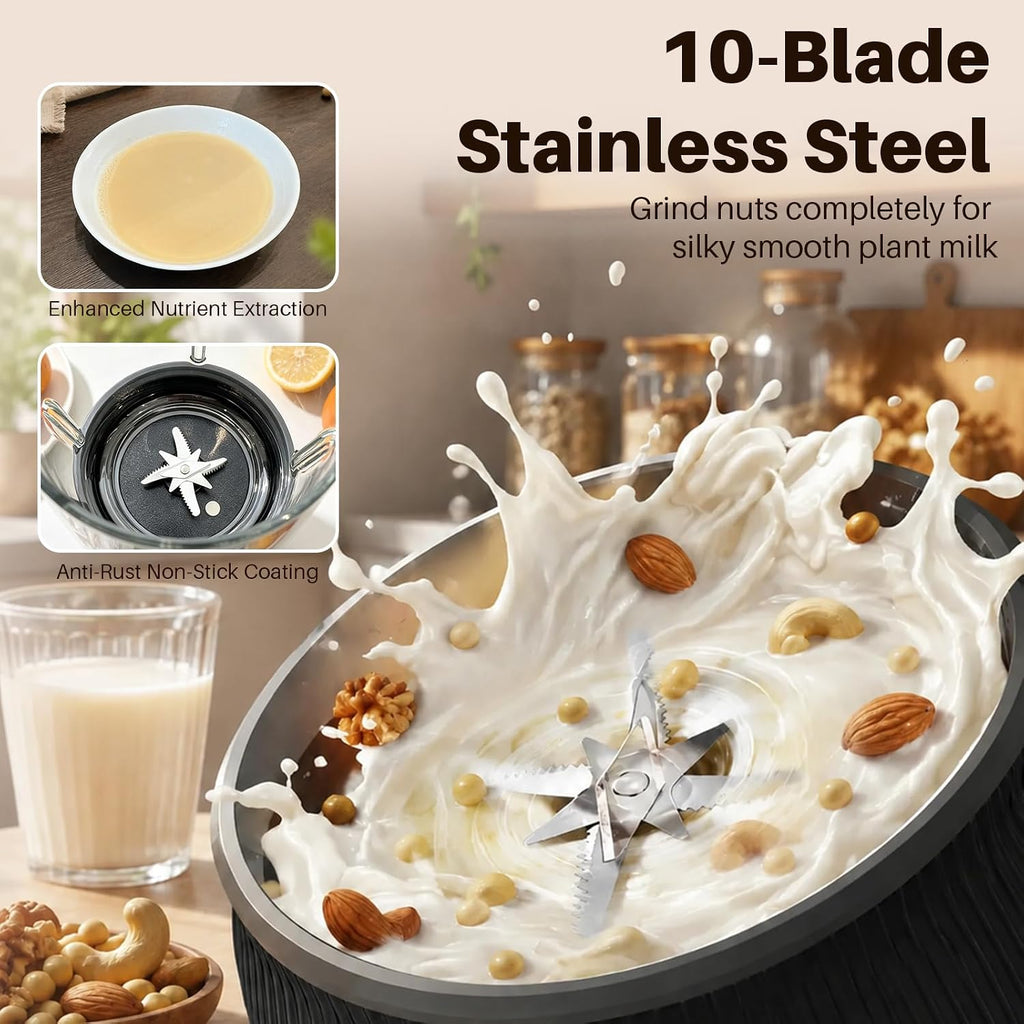 8-in-1 Nut Milk Maker with Silent Shield 12H Delay Start/Keep Warm 35oz
