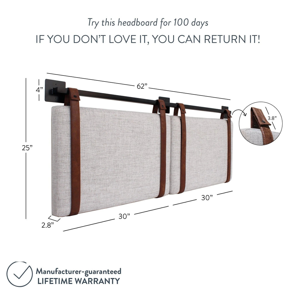 Wall Mount Upholstered Headboard with Metal Rail - Modern Bedroom Headboard