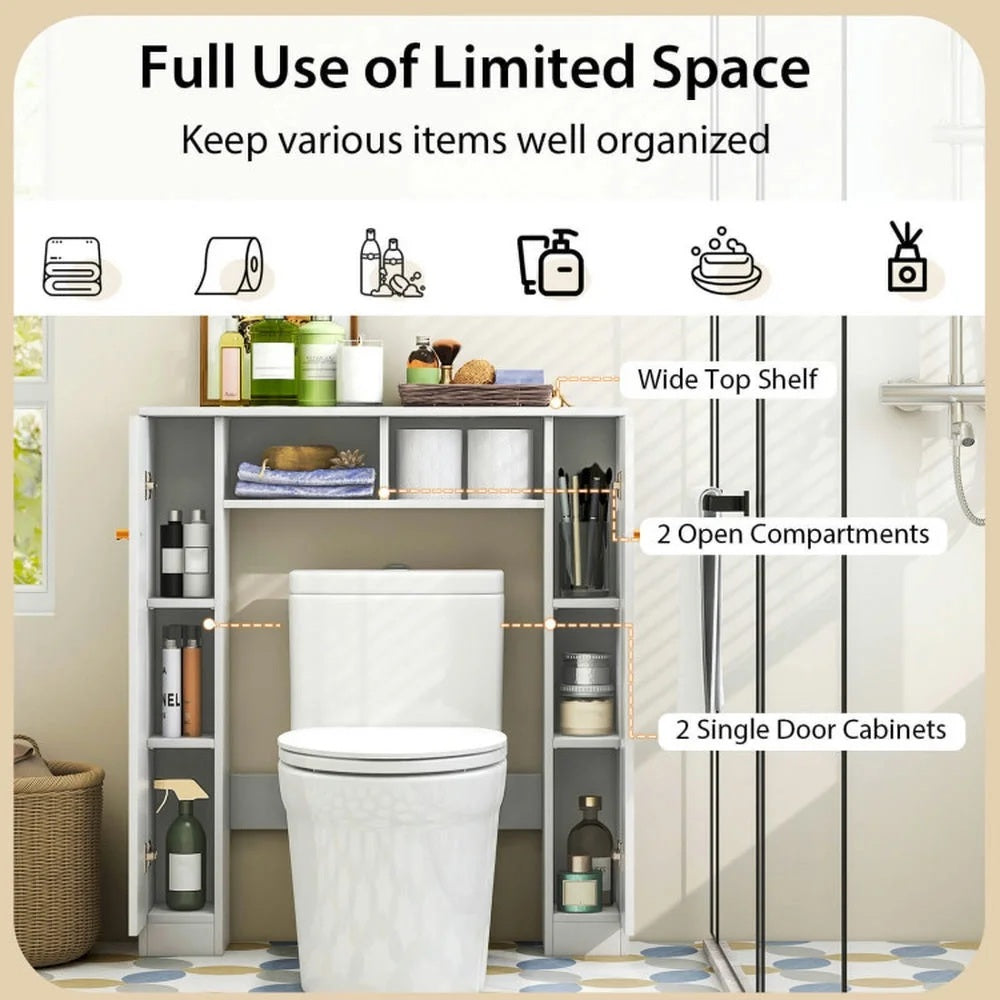 Topcobe Over The Toilet Storage Cabinet with 2 Open Compartments and 4 Adjustable Shelves, Bathroom Furniture, Bathroom Shelves, White