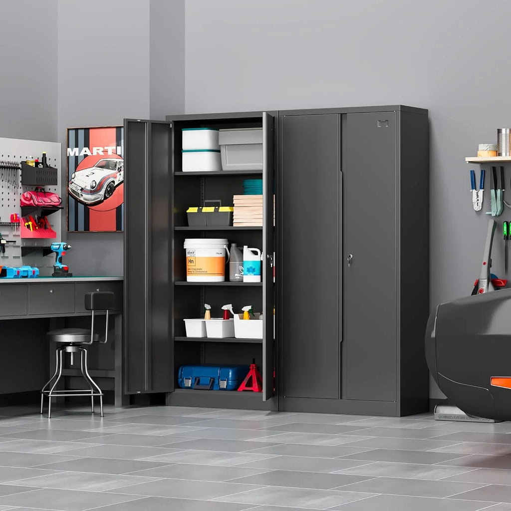 Metal Storage Cabinet, Garage Storage Cabinet with Doors and 2 Adjustable Shelves, 36" White Metal Cabinet, Locking Cabinet for Home,Garage,Office,School