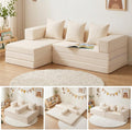 65" L Shaped Couch for Small Spaces, No Assembly Cloud Sectional Sofa with Deep Seat, Left Facing Chaise, 5-in-1 Modular 3 Seater Corduroy Couch for Apartment, Beige