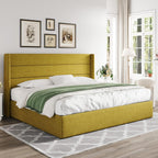 Queen Size Lift Up Storage Bed with Wingback Headboard, Upholstered Platform Bed Frame with Hidden Storage