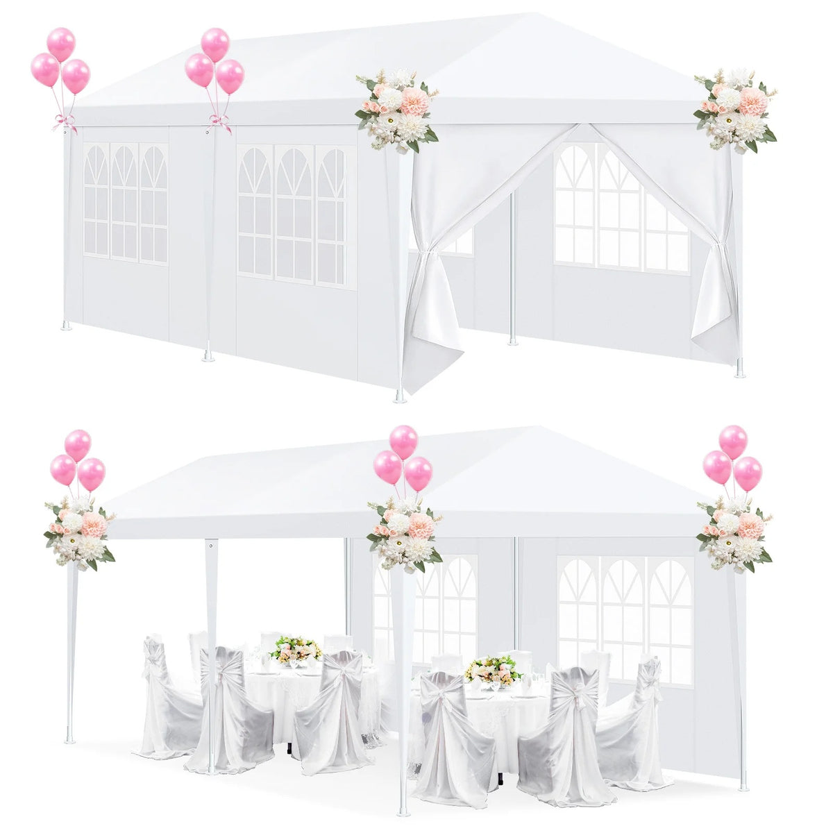 HOTEEL 10'x20' Canopy Party Tent with 4 Removable Sidewalls, Outdoor Tent for Parties, Event Tent, Large Canopy Tent for Weddings, Parties, Patio Camping Gazebo, All Season & Waterproof, White