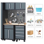 HPDMC Garage Storage Cabinet System 9-Pcs Workshop Set Metal Garage Cabinets and Storage System with Steel Cabinet Drawers, Rolling Chest, Workbench, Pegboard for Garage Tool Organization