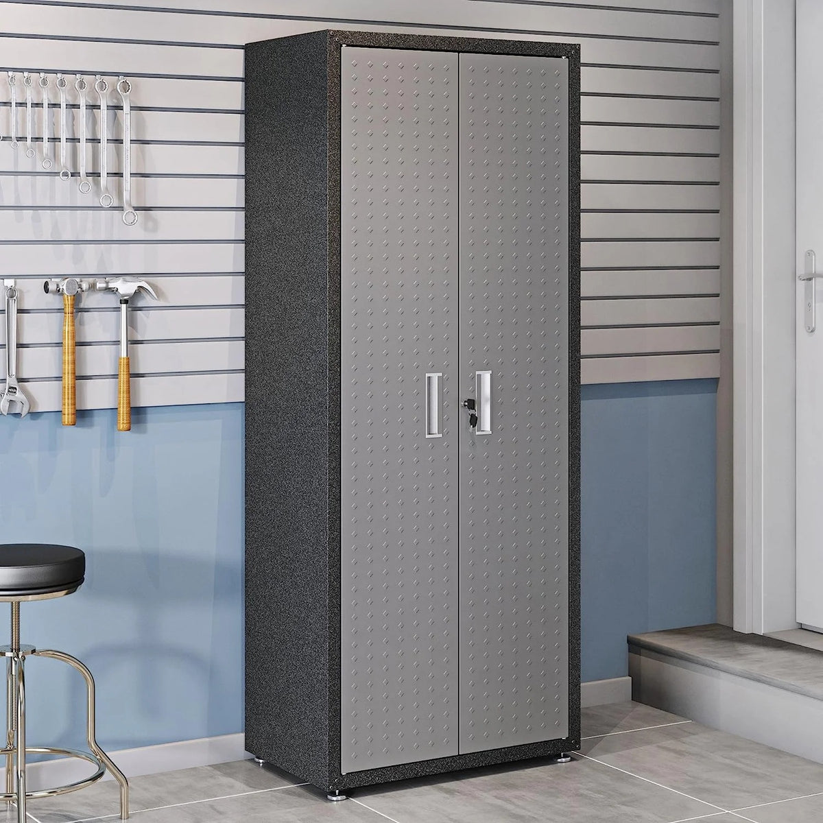 Manhattan Comfort Fortress Standing Cabinet Storage, Black/Gray
