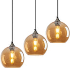 Amber Pendant Lights Kitchen Island 3 Pack, 5.9 in Seeded Glass Globe