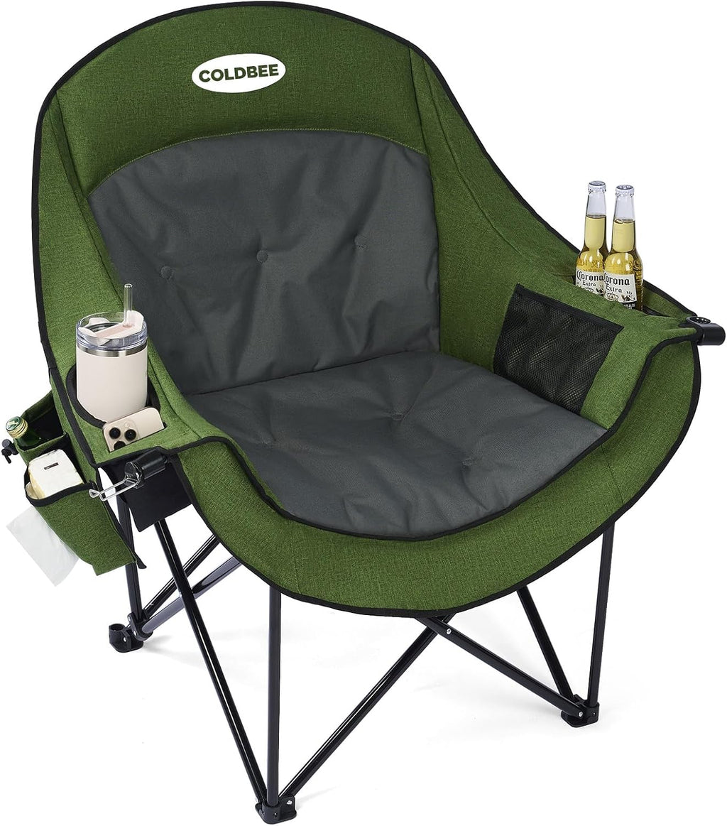 2PCS Oversized Camping Chairs, Heavy Duty Padded, Thick Headrest, Black
