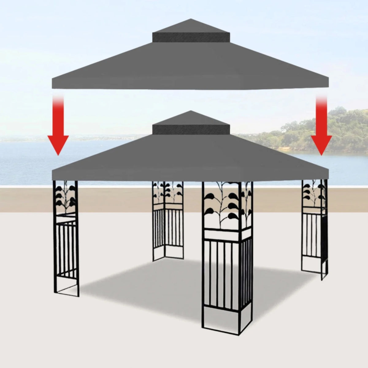 10x10 Ft Outdoor Patio Replacement Canopy Double Tiered Gazebo Tent Roof Top Cover Only Frame Not Include UV Protection  Fade Resistant