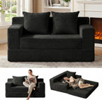 Convertible Sofa Bed, Loveseat Folding Floor Futon Sleeper Sofa Couch Bed- Boneless Foldable Couch, Corduroy Pull Out Sofa Bed with 2 Pillows for Living Room & Bedroom