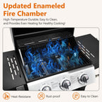 SEGMART 4 Burner BBQ Propane Gas Grill, Stainless Steel 40,000 BTU Patio Garden Barbecue Grill with Folding Side Tables, Cleaning Brush & Thermometer, Perfect for Camping, Outdoor Cooking
