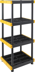 BLACK & YELLOW 4-Tier Heavy Duty Plastic Storage Shelving Unit, 100lbs/shelf (55"H x 24"W x 20"D), for Indoor/Outdoor Organization, Modular Rack, Extremely Durable, Made in The USA