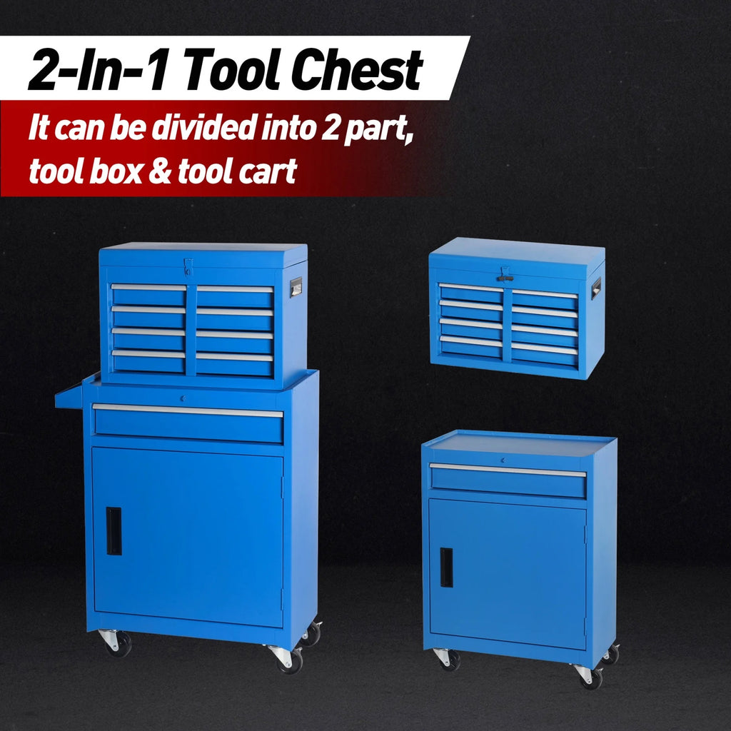 Rolling Tool Chest with 5 Drawers and Detachable Top Box Heavy Duty Steel Construction Lockable Wheels for Garage Workshop Storage Organization